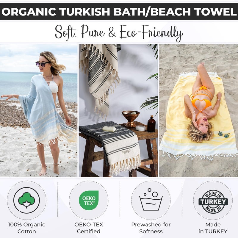 DEMMEX Organic Diamond Turkish Bath & Beach Towel | 100% Oeko-TEX Certified Turkish Cotton, Ultra-Soft, Quick-Dry, Lightweight, Compact & Oversized Luxury Peshtemal Towel, Prewashed, 71"x36", Gray - Image 2